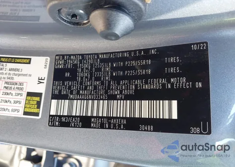 2022 Toyota Corolla Cross Xle из США, поврежденный, VIN 7MUDAAAG6NV033465